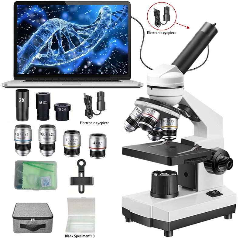 Microscope Compound 40X - 40X-5000X Compound Monocular Microscope, Dual LED